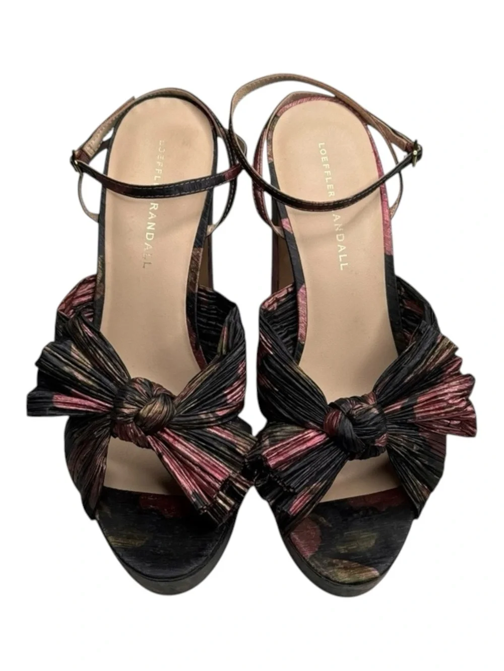 Loeffler Randall ✿ Natalia Pleated Knot Platform Heel Sandal ✿ Metal Floral ✿ 9M